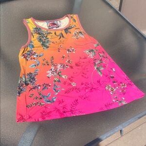 Johnny Was Vibrant Floral Tank Top - Orange and Pink